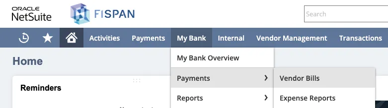 Navigate to the Vendor Bills page