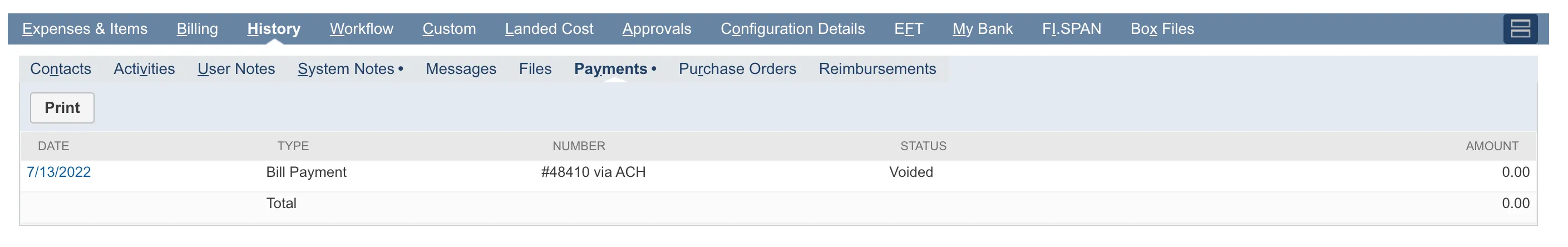 Bill Payment status appearing as "Voided"