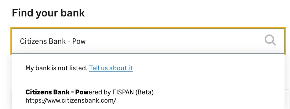 Seach for "Citizens Bank - Powered by FISPAN"