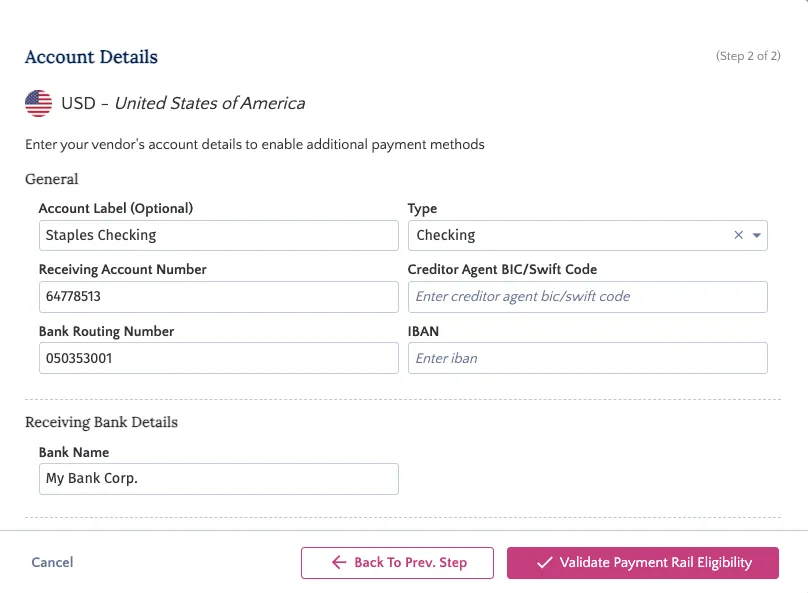 Enter Bank account details