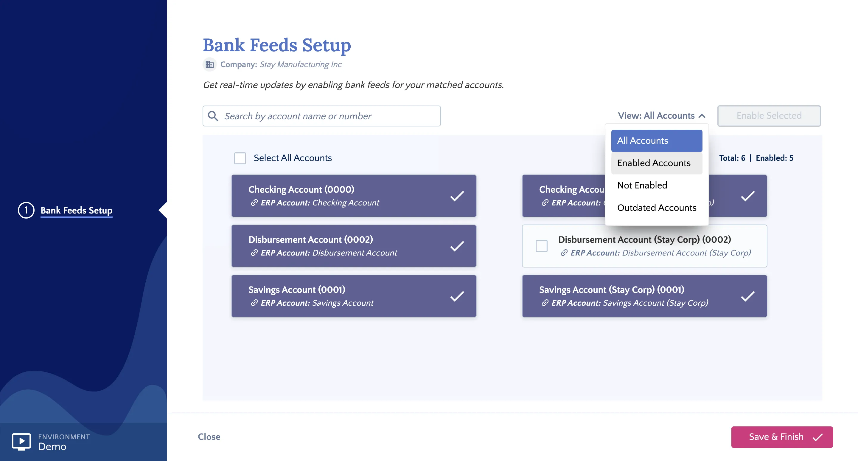 Bank Feeds Setup Page
