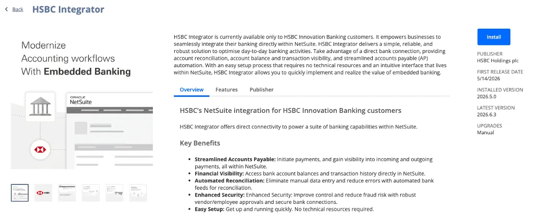 Install "HSBC Integrator" SuiteApp