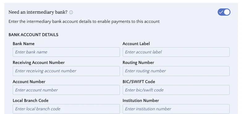 Intermediary Bank details