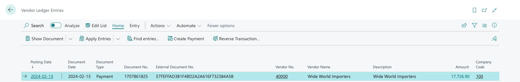 Vendor Ledger Entries