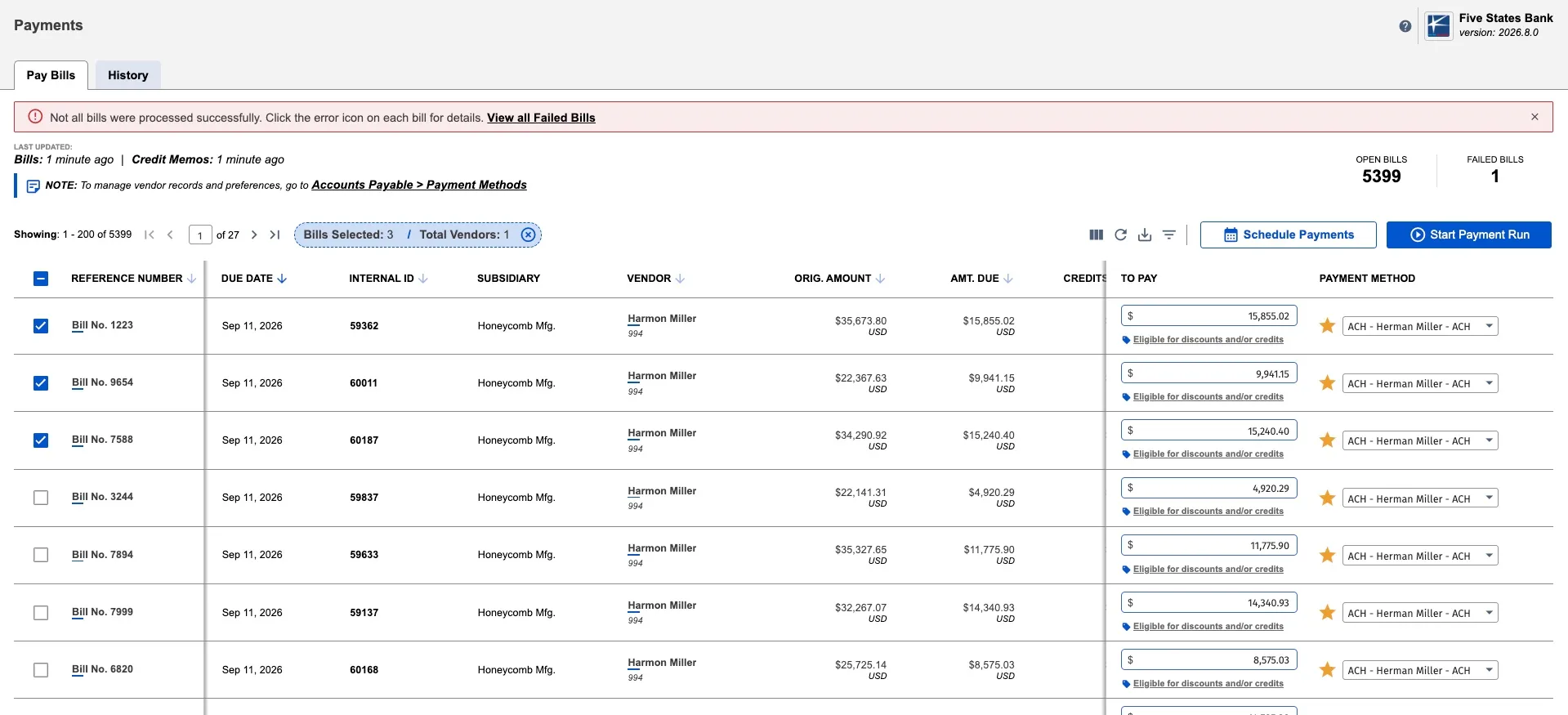 Select Your Bills & Click "Schedule Payments"