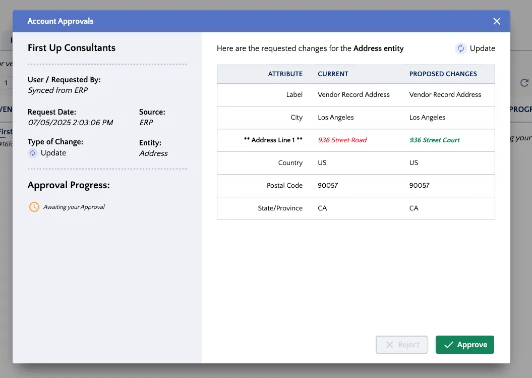 Approve ERP Synced Changes
