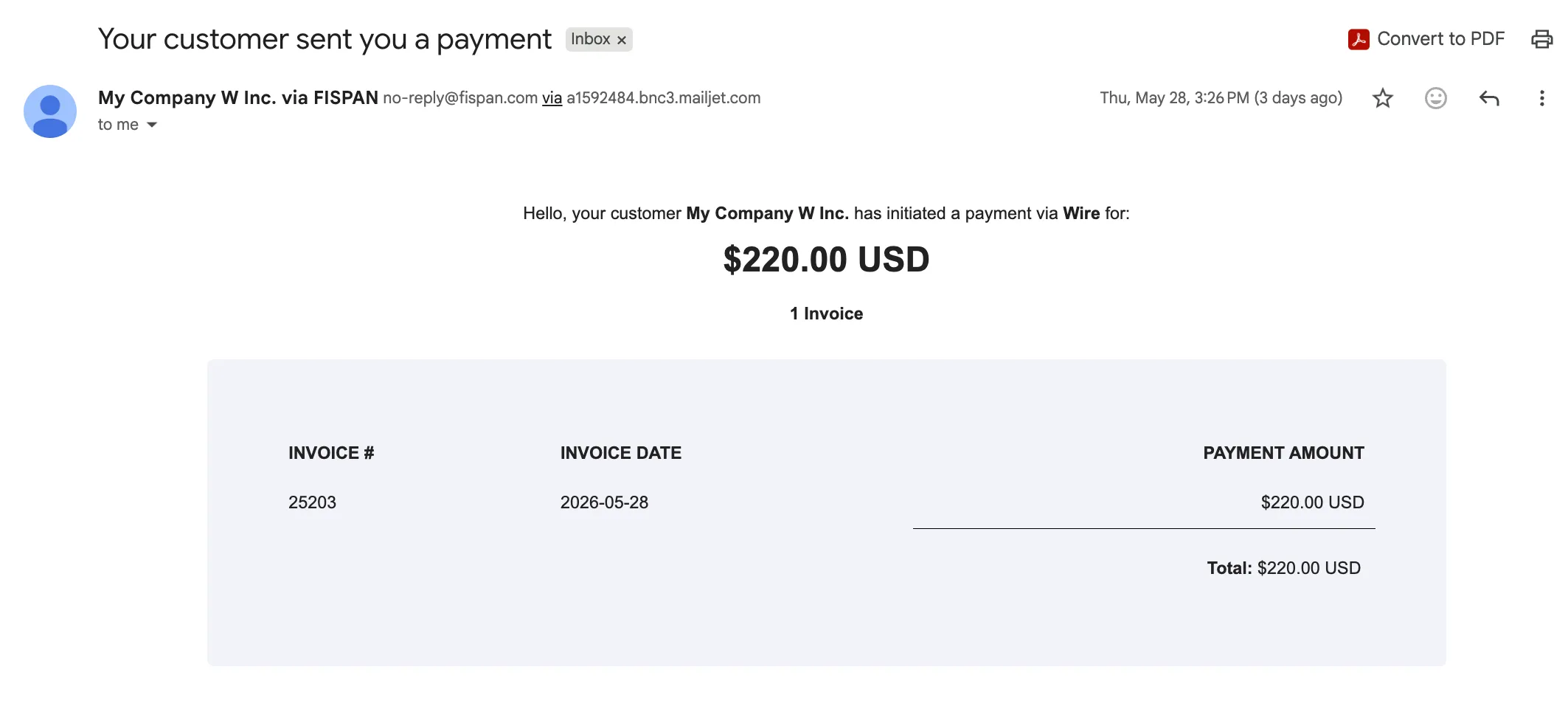 Remittance Email Sample