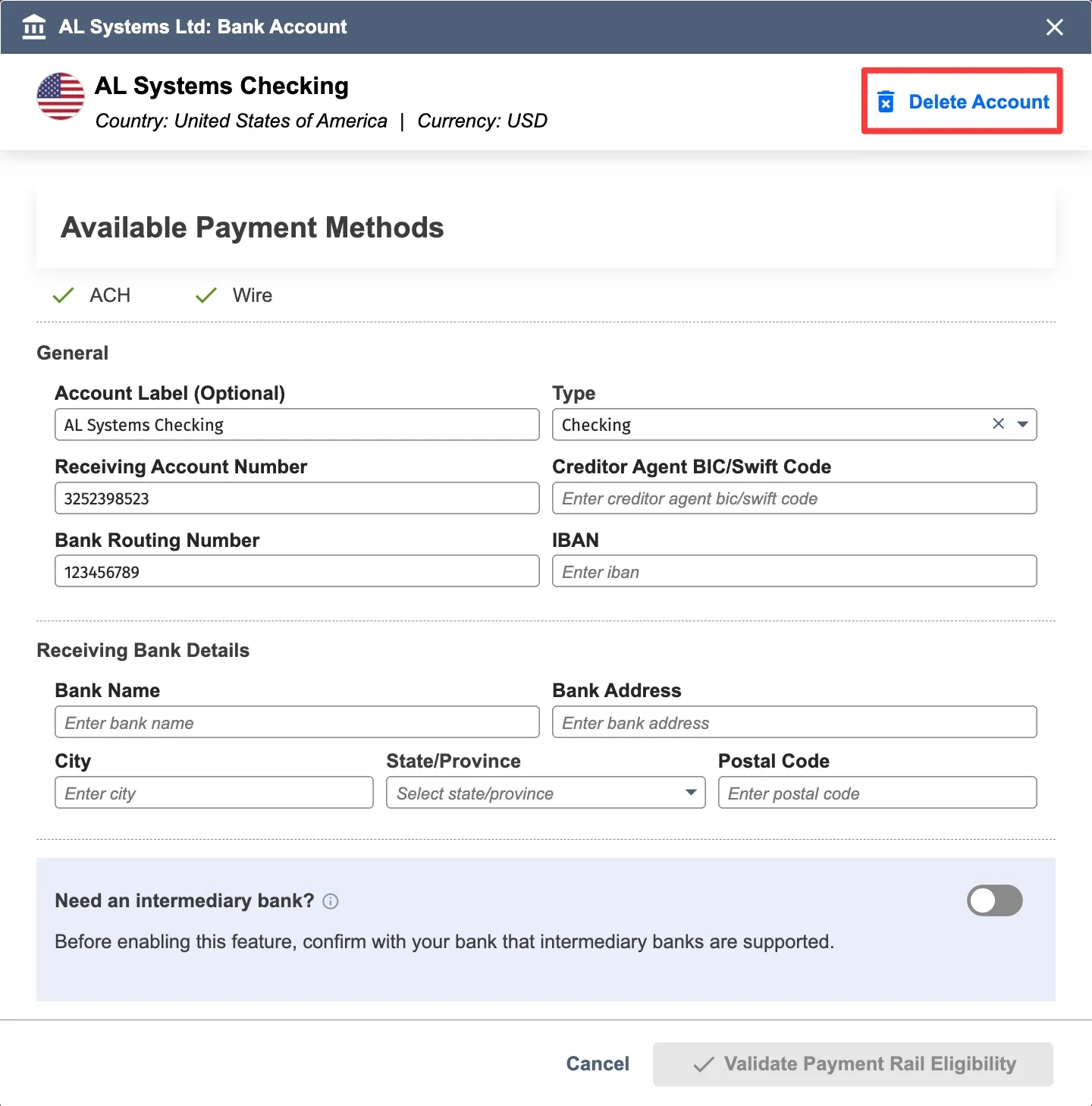 Delete Payment Information