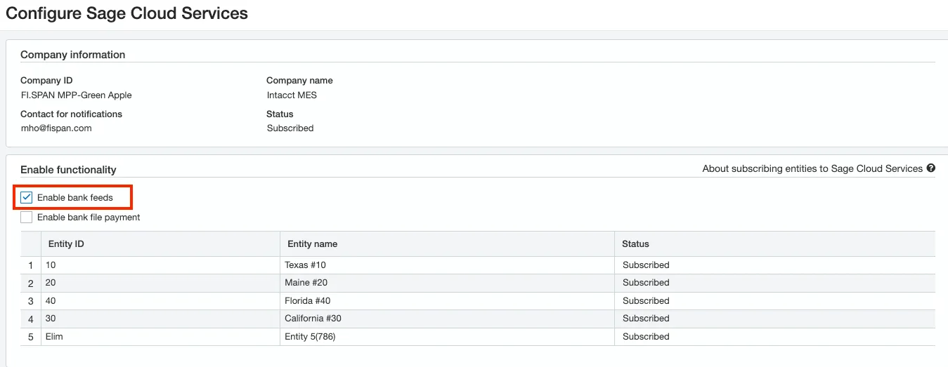 Enable Bank Feeds