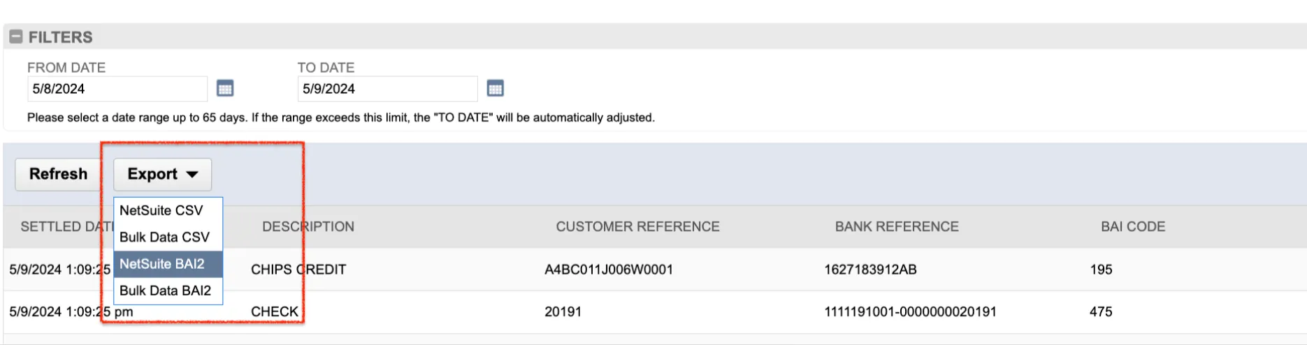 Select NetSuite BAI2