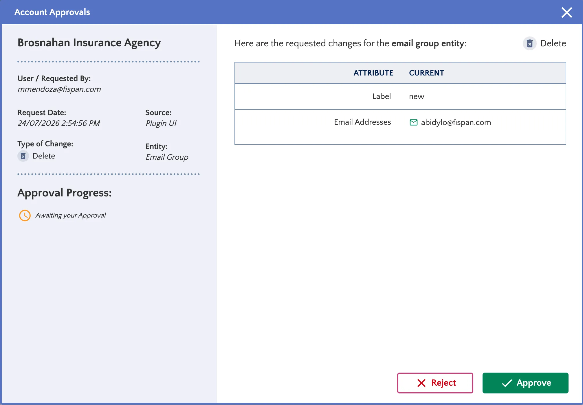 Delete - View Pending Change