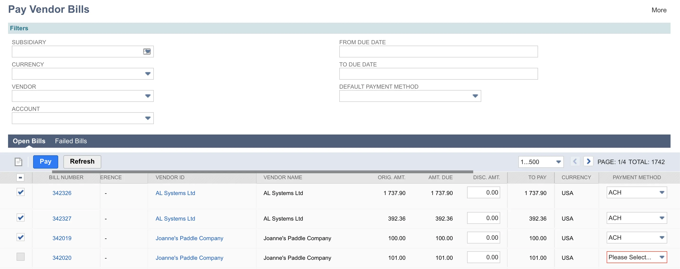 Select Bills to Pay as Grouped