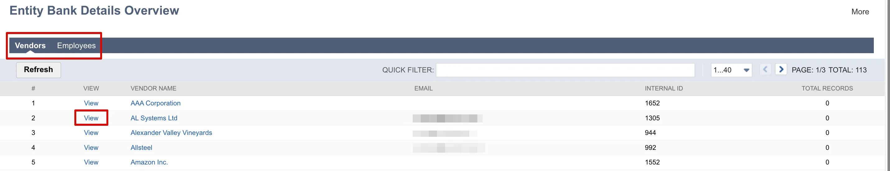 Select View for the desired Vendor or Employee