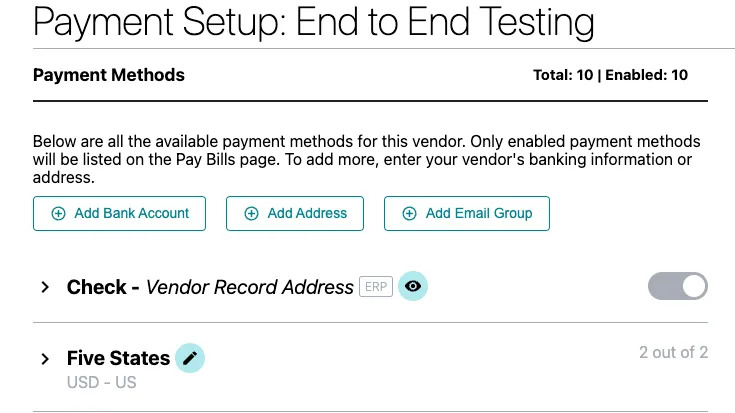 Verification that bank account has been added - Payment Setup 