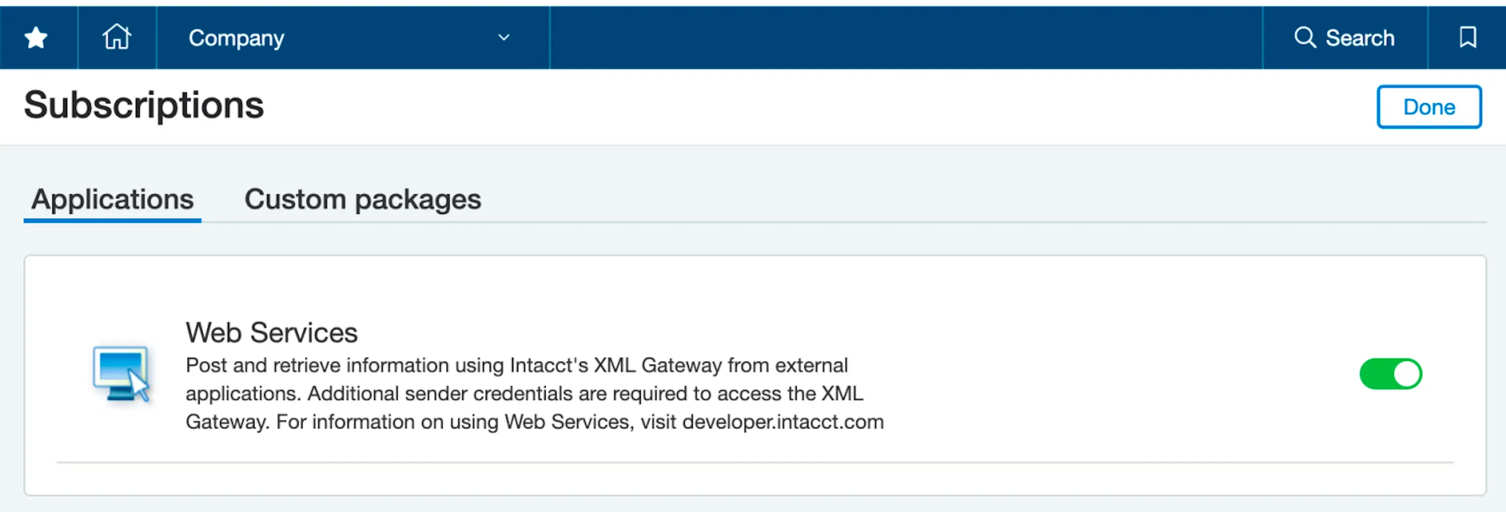 Green toggle indicating that Web Services is enabled