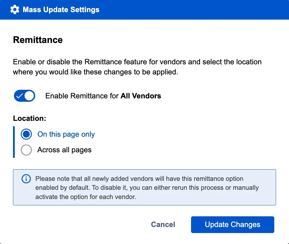 Enable Remittance in Mass