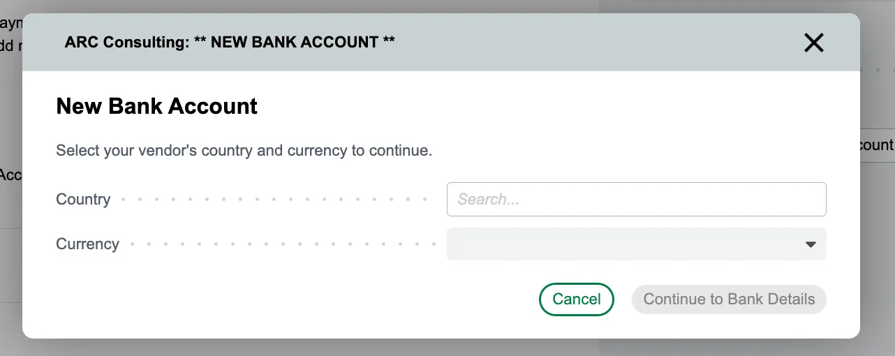 Click Continue to Bank Details