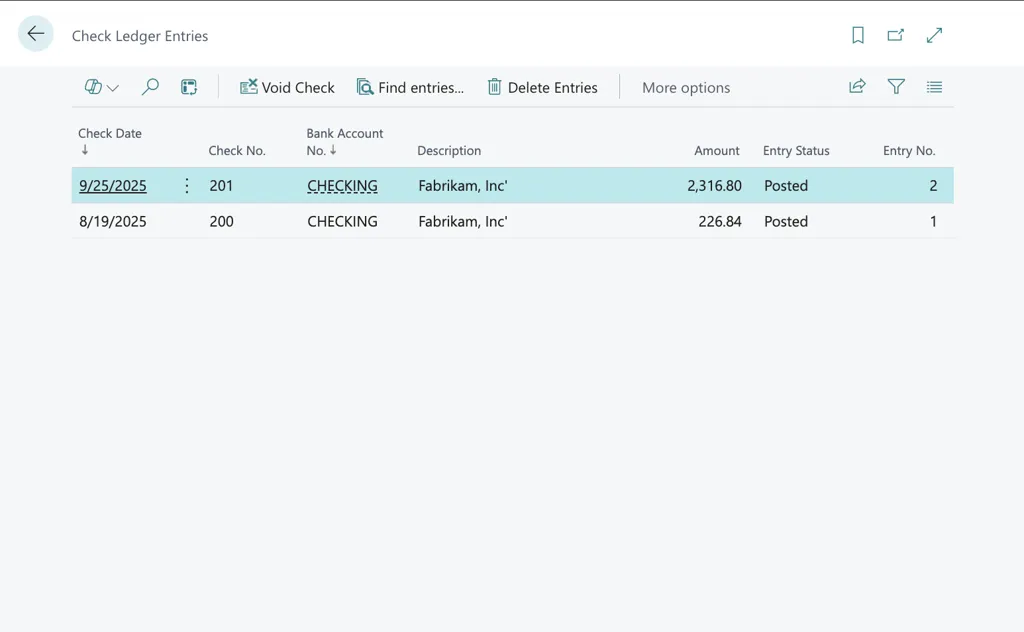 Check Ledger Entries Check Ledger Entries