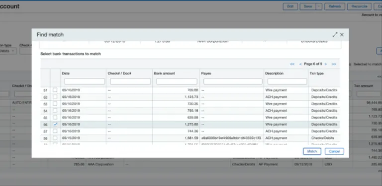 Select Transaction to Match