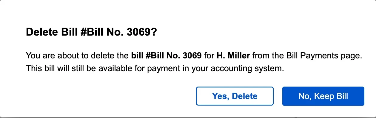 Delete Bill Pop-Up