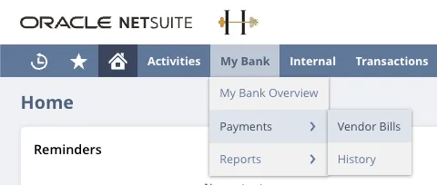 Navigate to the Vendor Bills page