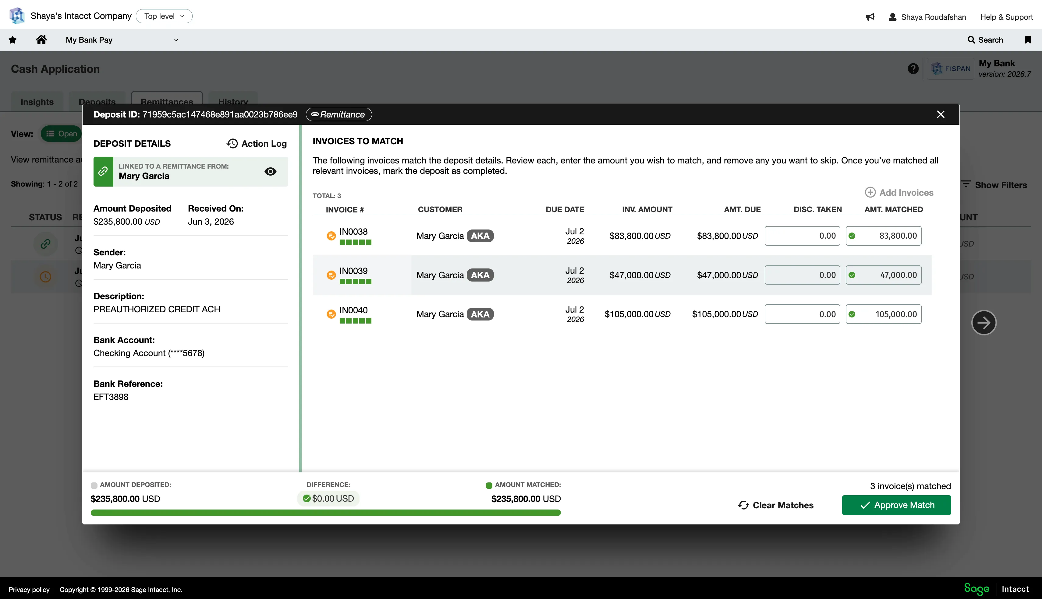 Linked deposit details