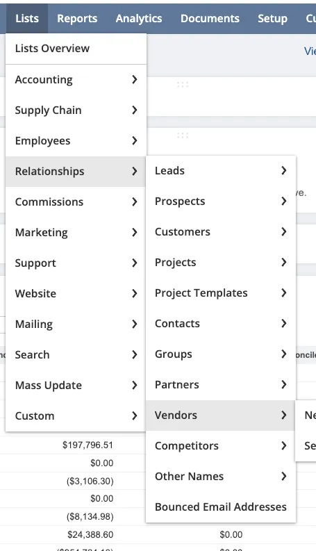 Navigate to the Vendor page