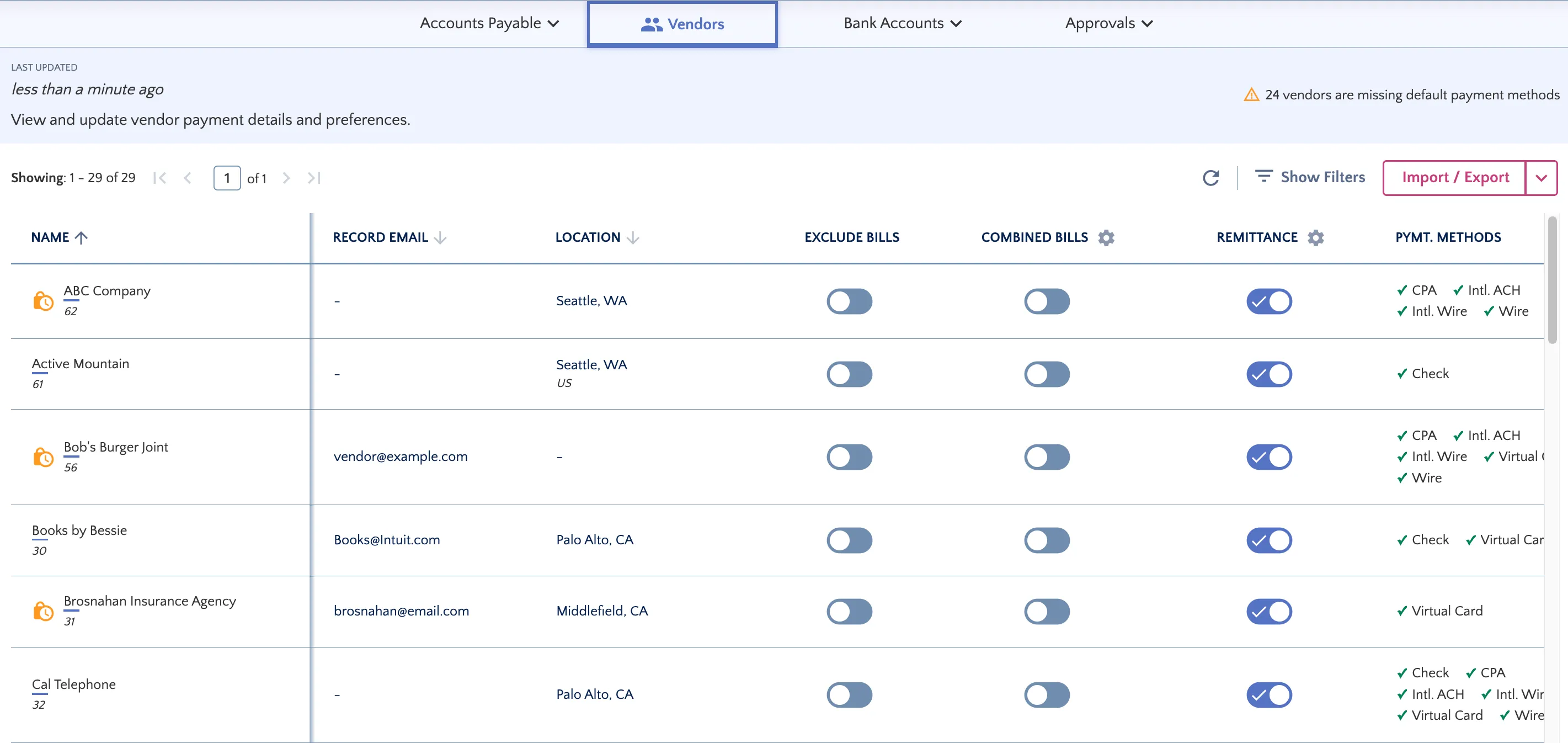 Vendors with Pending Changes