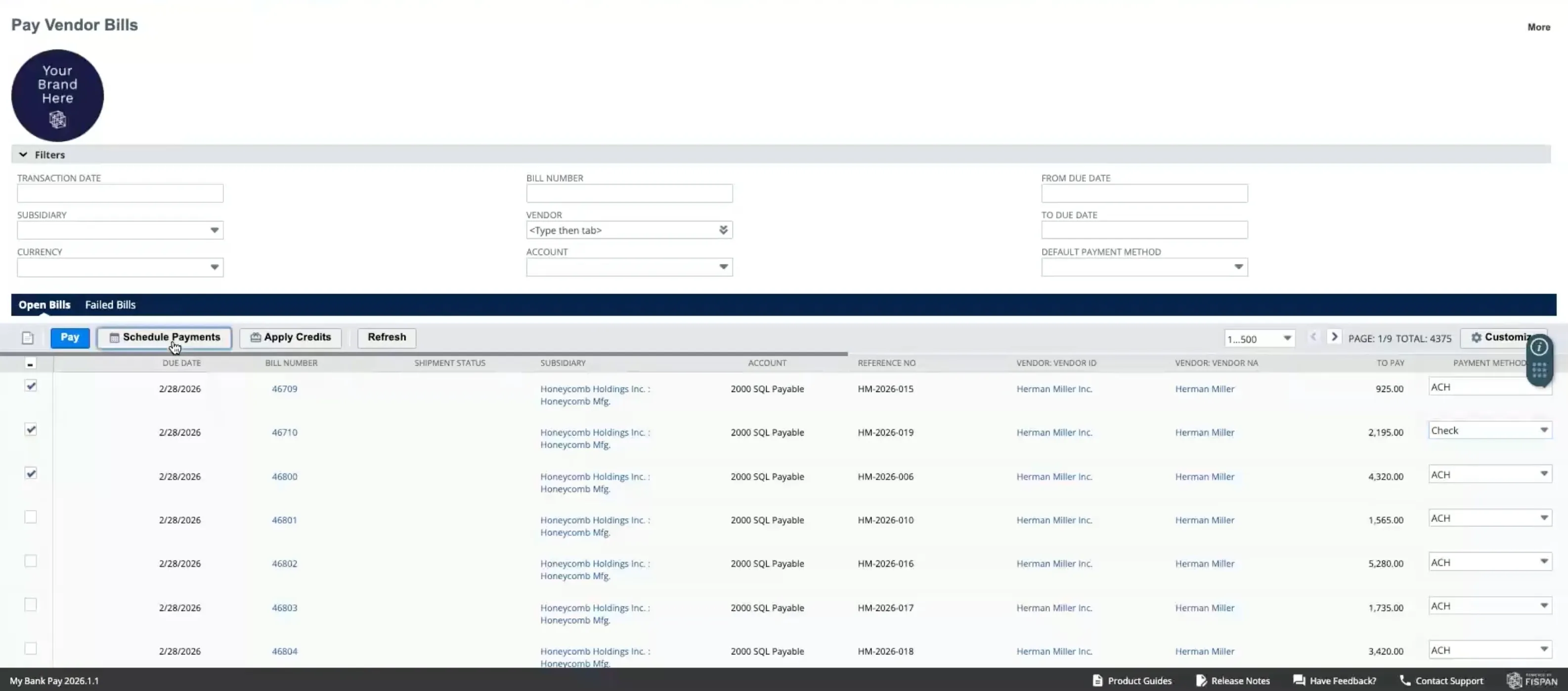 Select Bills and Schedule Payment
