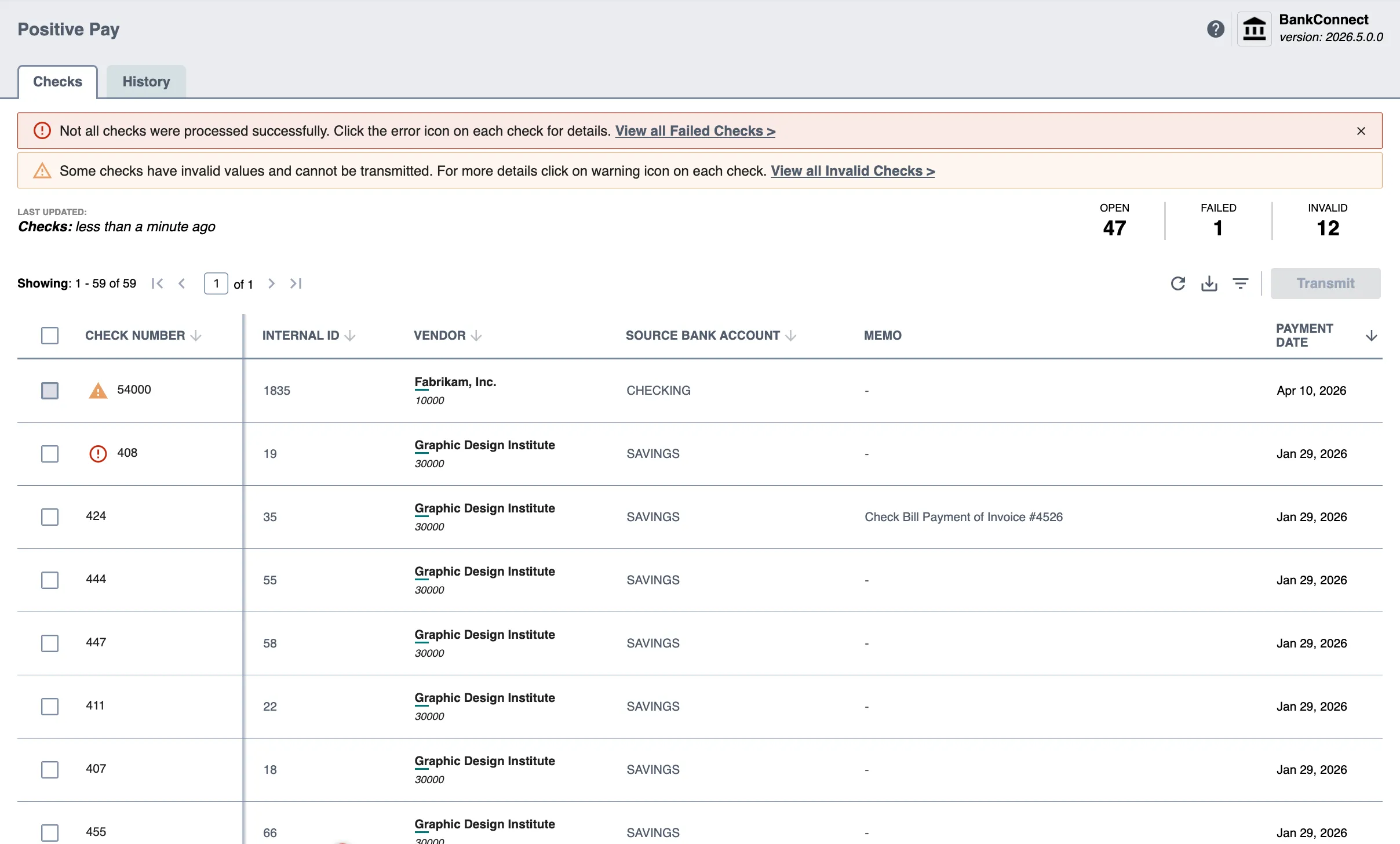 View Checks Page View Checks Page