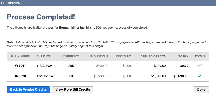 Credit Processing Completed
