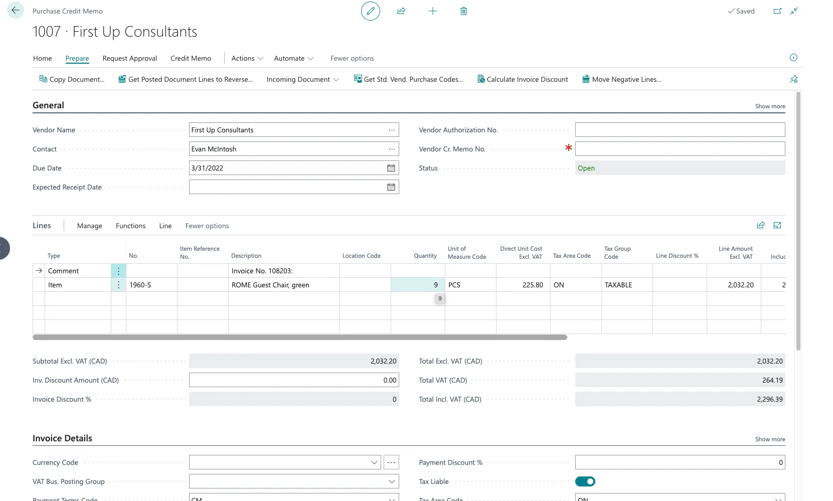 View Credit Memo Details