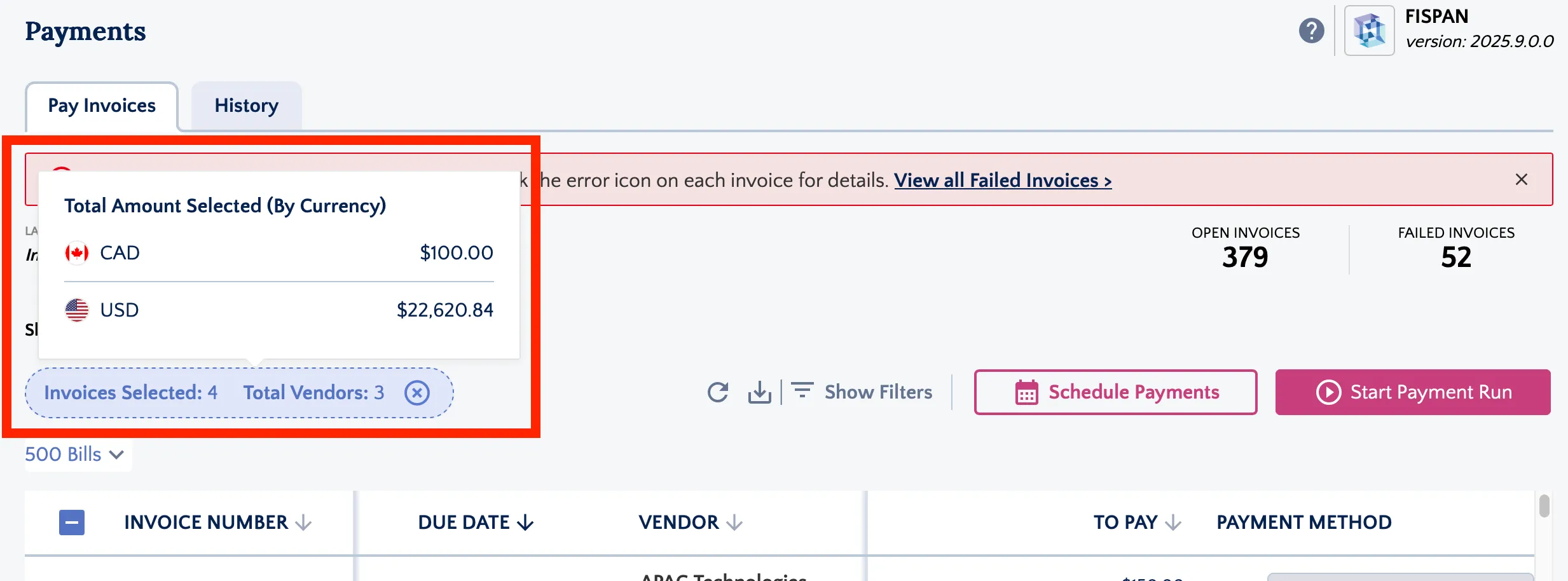 View Summary of Selected Invoices