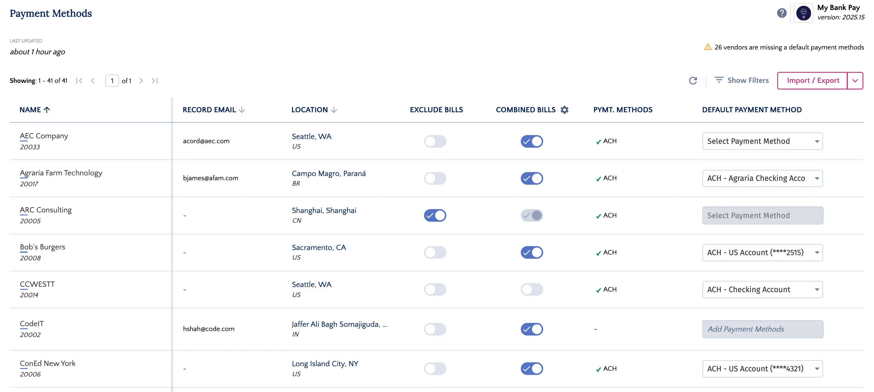 Payment Methods Page