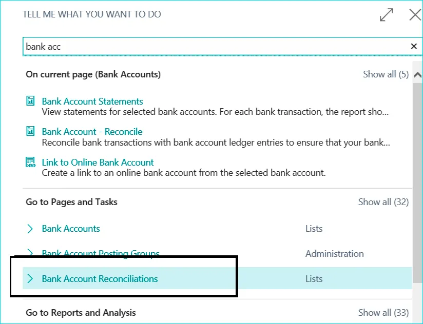 Select Bank Account Reconciliations