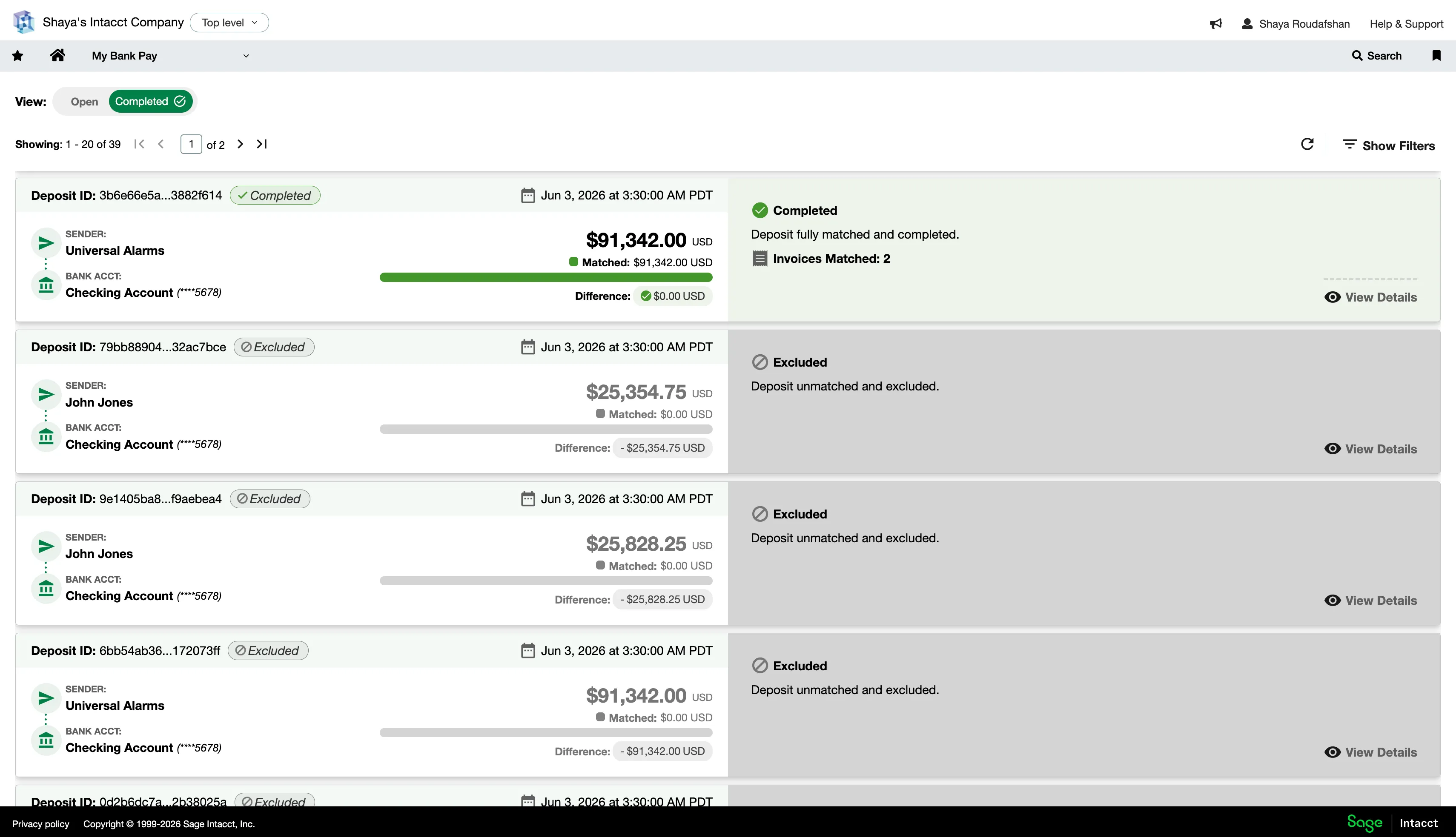 Completed Deposits