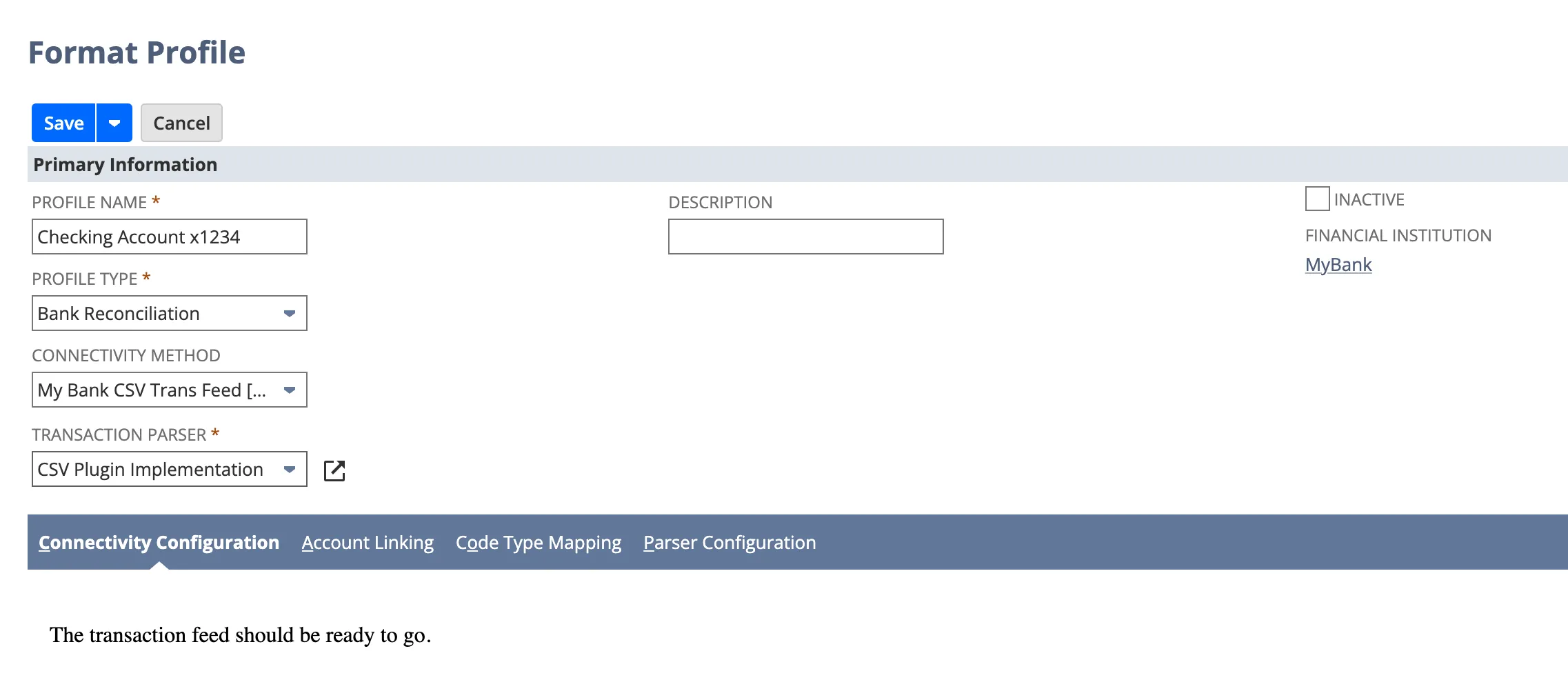 Format Profile page with Primary Information filled in