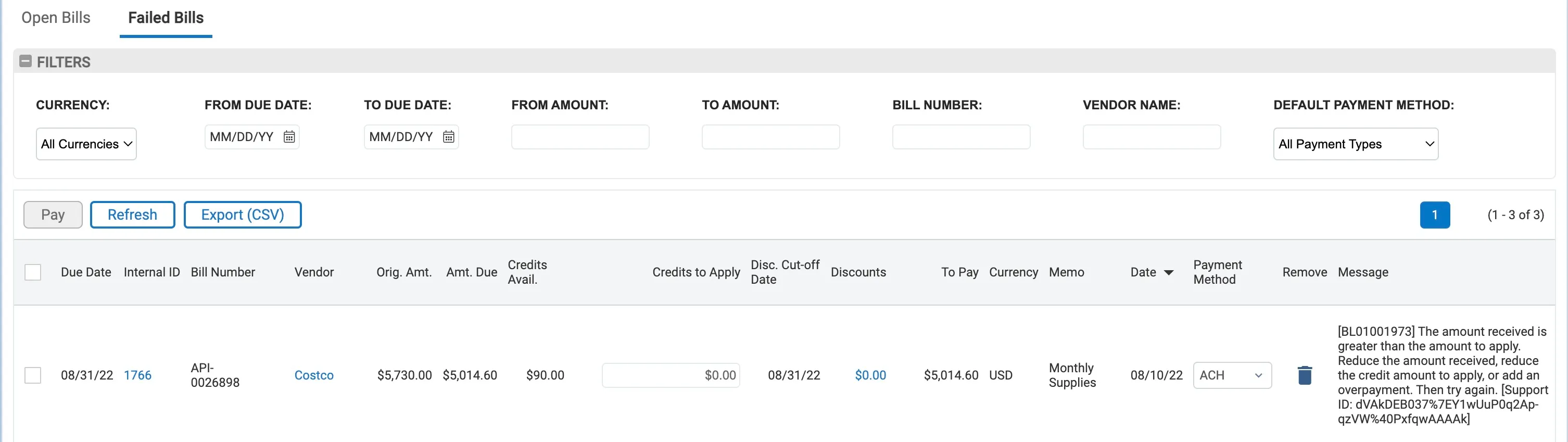 Failed Bill Failed Bill