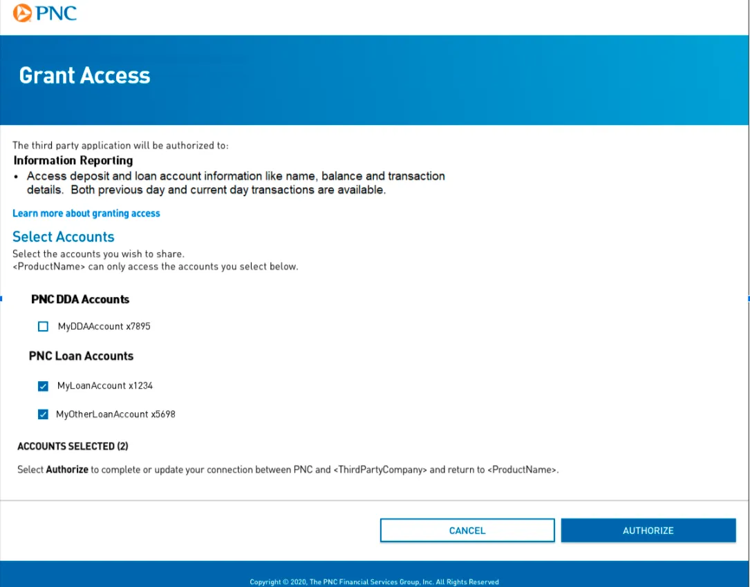 Authorize bank accounts