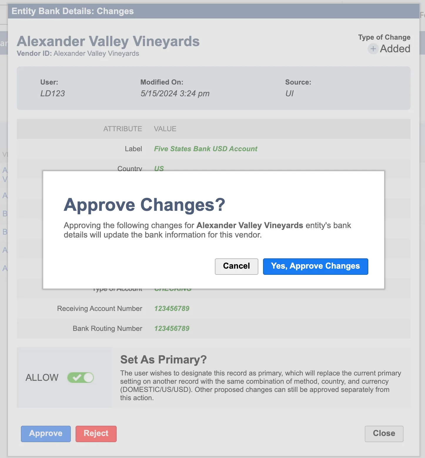 Click Yes, Approve Changes