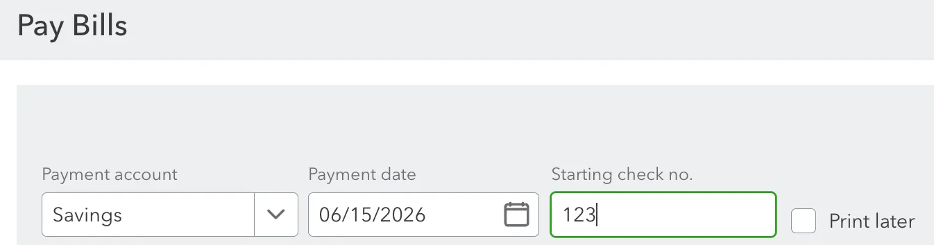 Enter a Starting Check Number