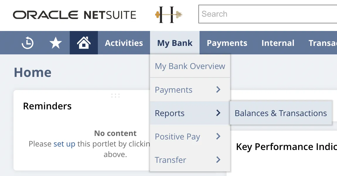 Navigating to Balances & Transactions Page