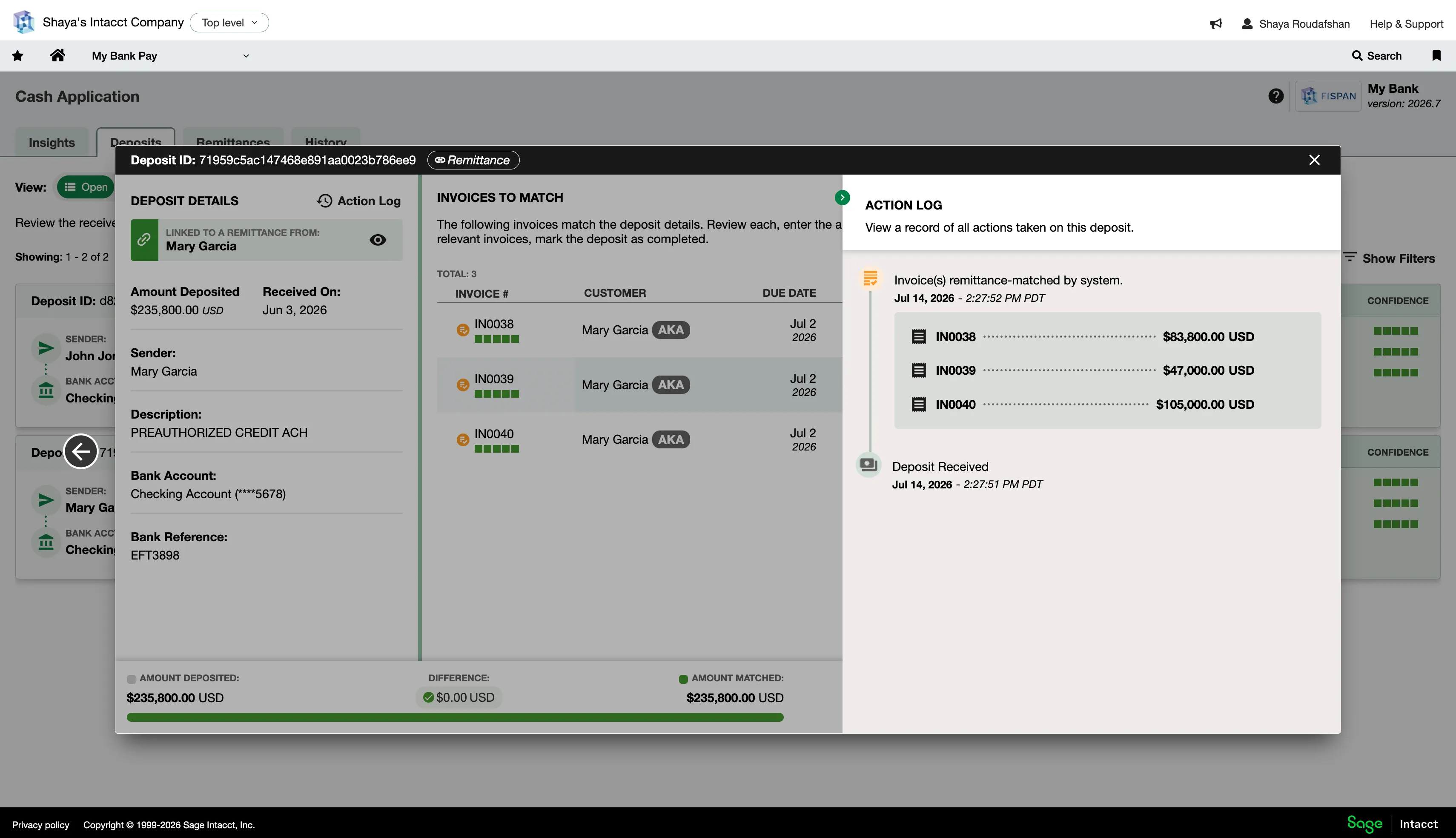 Action log sidebar