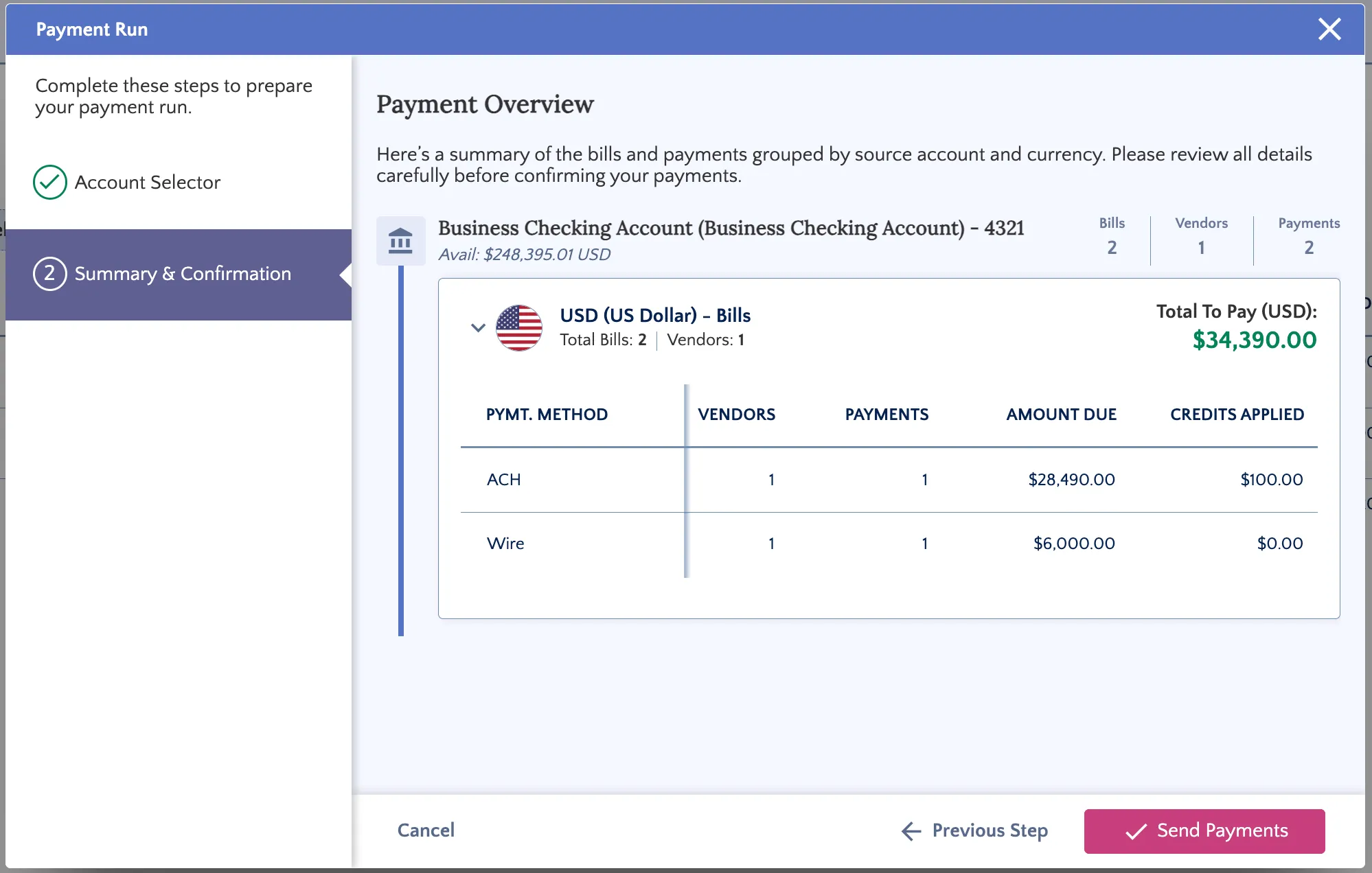 Review Summary and Confirm Payments