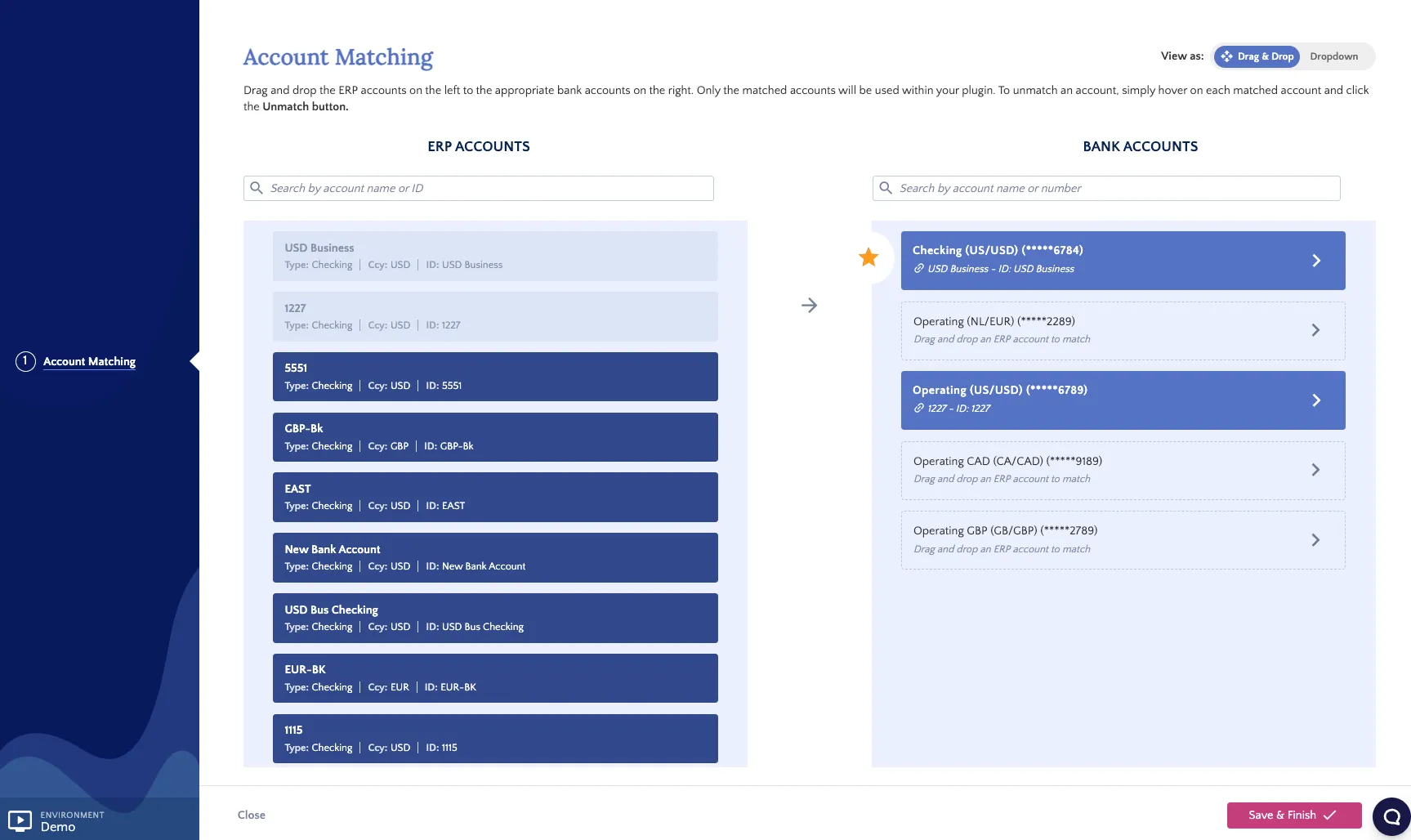 Account Matching - ERP Accounts and Bank Accounts 