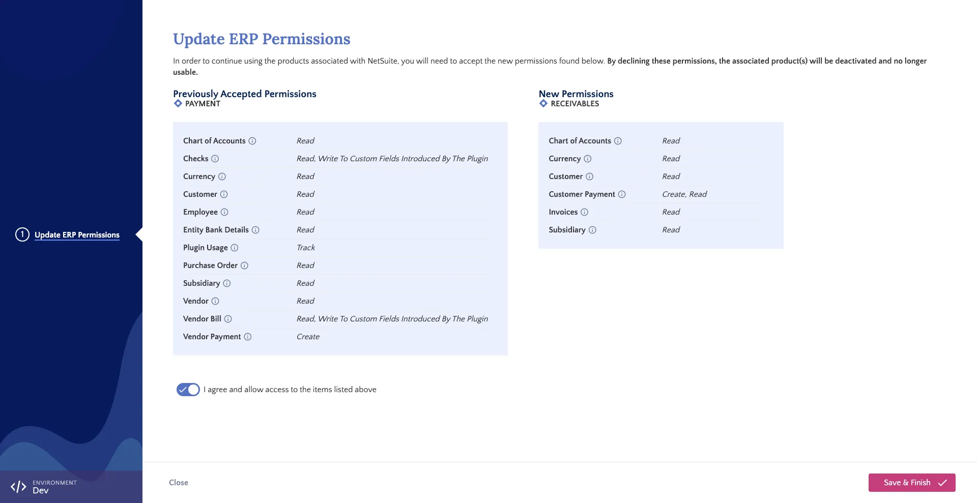 Check "I agree and allow access to the iterms listed above" and click "Save & Finish" Check "I agree and allow access to the iterms listed above" and click "Save & Finish"