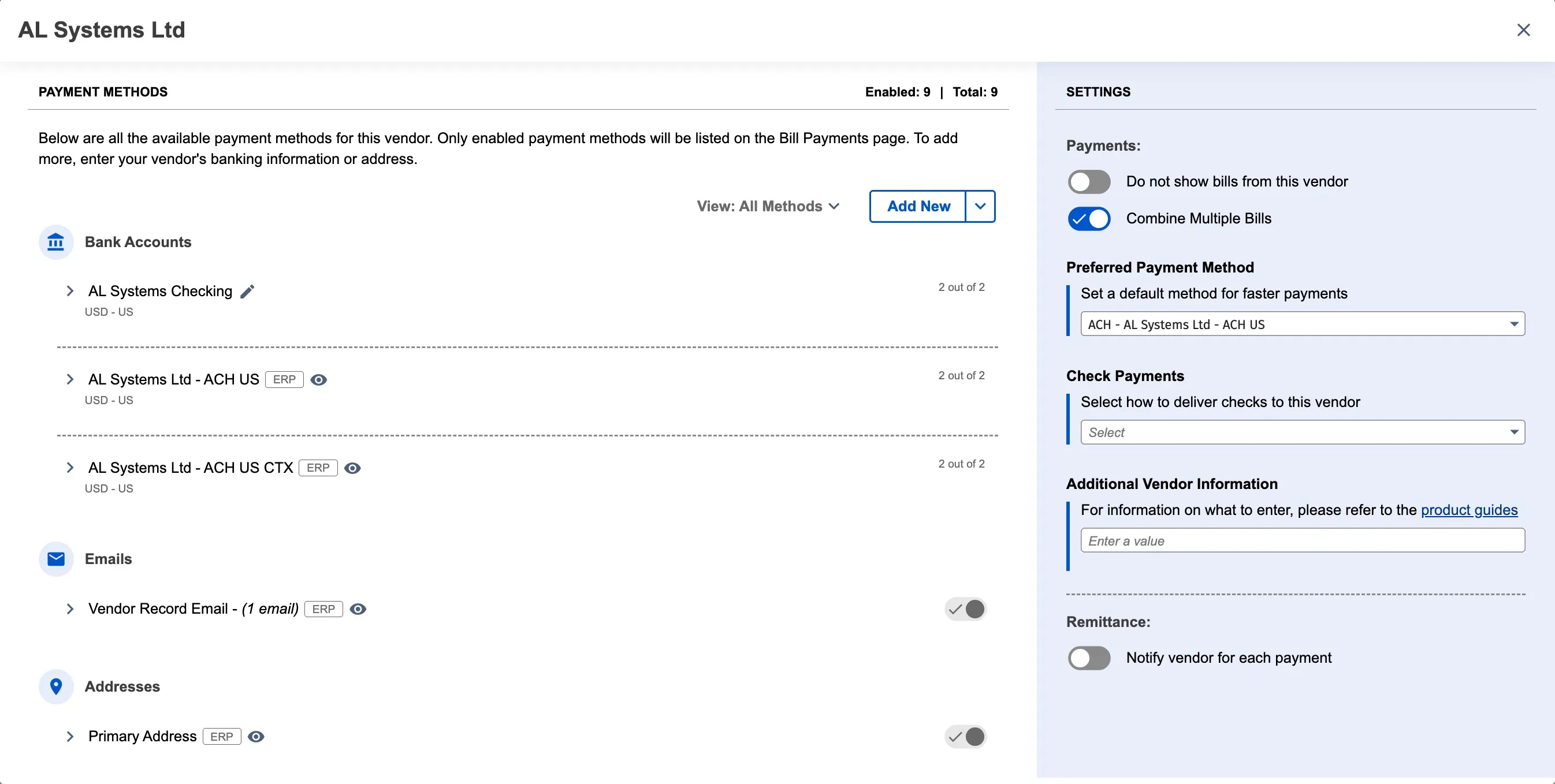 Payment Methods Dialog