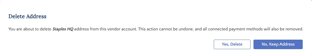 Delete an Address Pop-Up