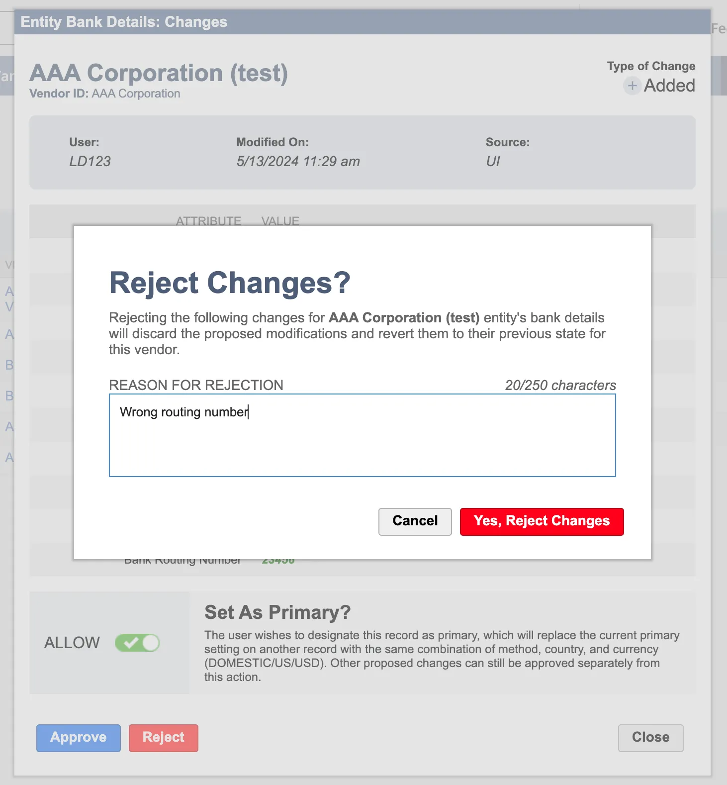 Click Yes, Reject Changes