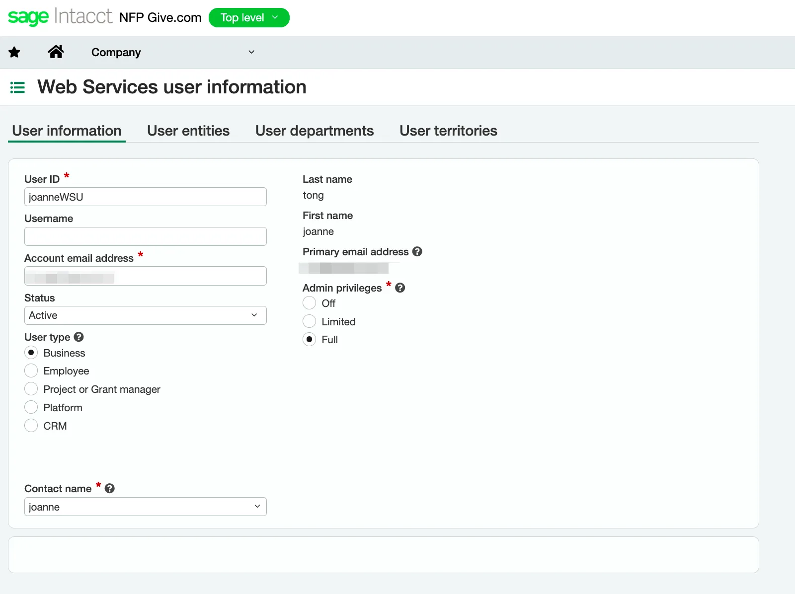 Completed Web Services User form